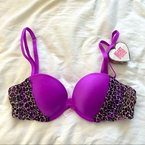 Leopard Print VS Pink Strapless Push-up Bra 32A